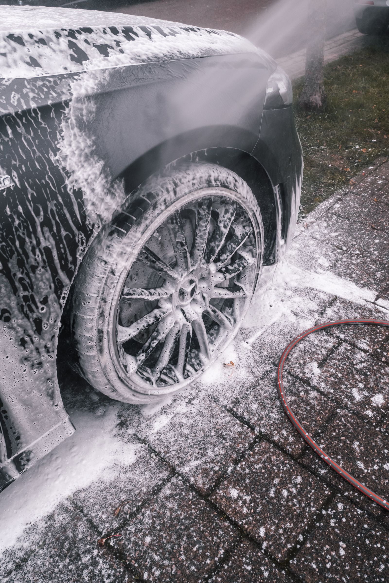 Foam on a vehicle during an exterior wash